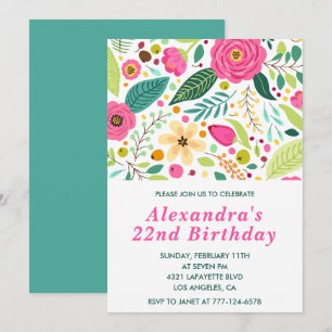 Elegant 22nd birthday invitations Floral Colourful