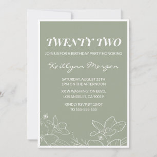 Elegant 22nd birthday invitations Floral Green