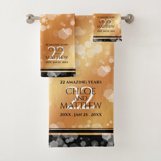 Elegant 22nd Copper Wedding Anniversary Bath Towel Set (Insitu)