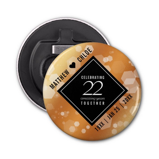 Elegant 22nd Copper Wedding Anniversary Bottle Opener (Front)