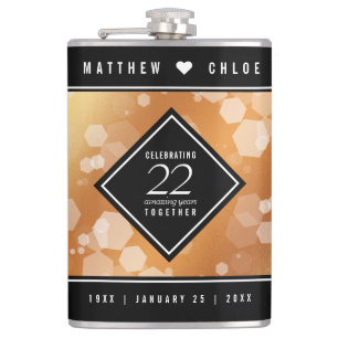Elegant 22nd Copper Wedding Anniversary Hip Flask