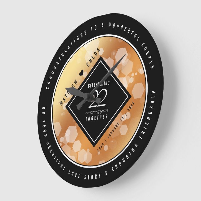 Elegant 22nd Copper Wedding Anniversary Large Clock (Angle)