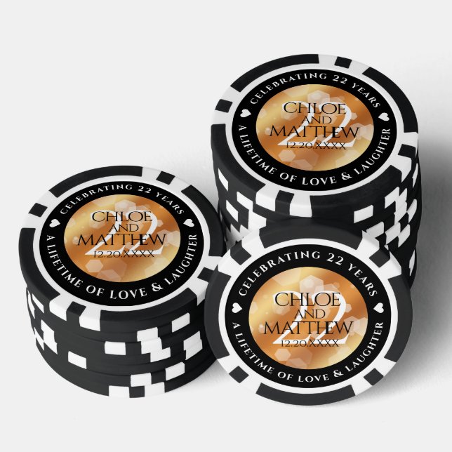 Elegant 22nd Copper Wedding Anniversary Poker Chips (Stack)
