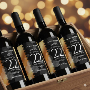Elegant 22nd Copper Wedding Anniversary Wine Label