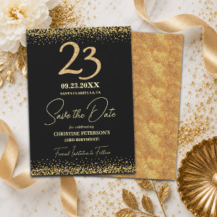 Elegant 23rd Black Gold Glitter Birthday Save The Date