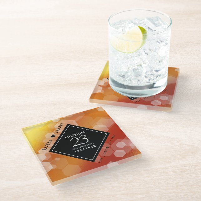 Elegant 23rd Imperial Topaz Wedding Anniversary Glass Coaster (Angled)