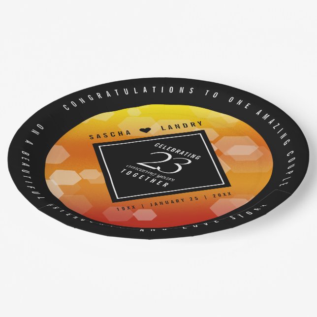 Elegant 23rd Imperial Topaz Wedding Anniversary Paper Plate (Angled)