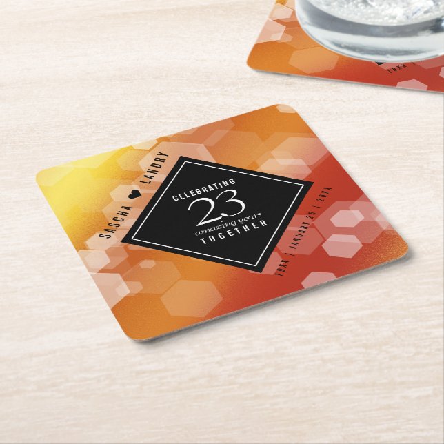Elegant 23rd Imperial Topaz Wedding Anniversary Square Paper Coaster (Angled)