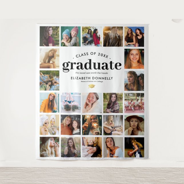 Elegant 24 Photo Collage Graduation Tapestry (Front)