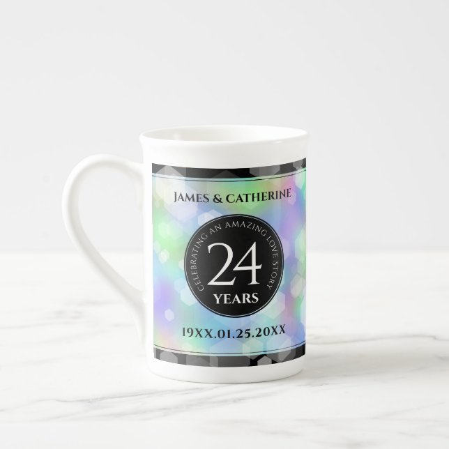 Elegant 24th Opal Wedding Anniversary Celebration Bone China Mug (Left)