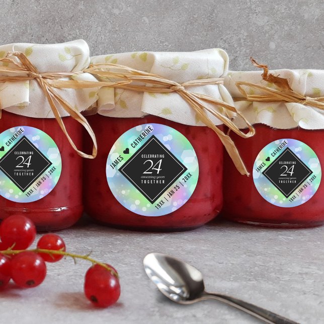 Elegant 24th Opal Wedding Anniversary Celebration Classic Round Sticker (Elegant 24th Opal Wedding Anniversary Round Sticker Cover Photo.)