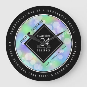 Elegant 24th Opal Wedding Anniversary Celebration Large Clock