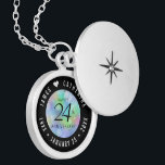 Elegant 24th Opal Wedding Anniversary Celebration Locket Necklace<br><div class="desc">Commemorate the 24th wedding anniversary with this elegant locket! Elegant black serif and sans serif lettering with hexagonal confetti on an iridescent opal background add a memorable touch for this special occasion and extraordinary milestone. Customise with the happy couple's names, and dates for their opal anniversary. Design © W.H. Sim,...</div>