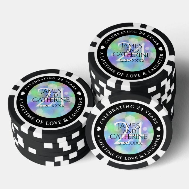 Elegant 24th Opal Wedding Anniversary Celebration Poker Chips (Stack)