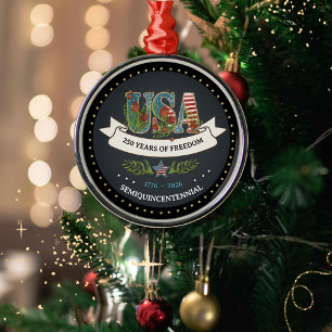 Elegant 250th Anniversary Bold Charcoal Silver  Metal Ornament