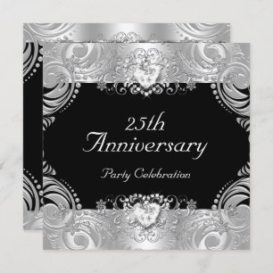 Elegant 25th Anniversary Black Silver White 2 Invitation
