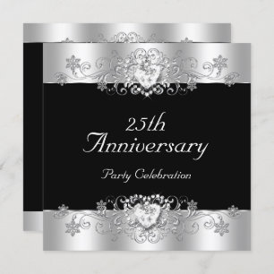 Elegant 25th Anniversary Black Silver White Invitation