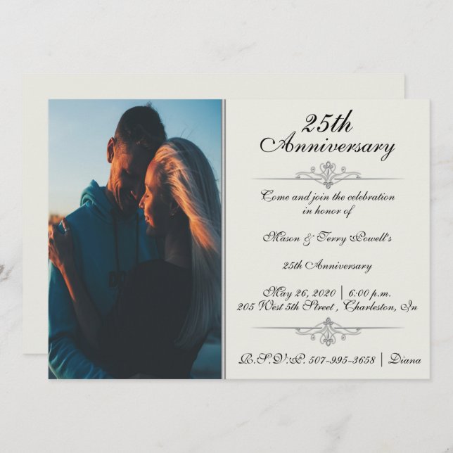 Elegant 25th Anniversary Celebration Invitation (Front/Back)
