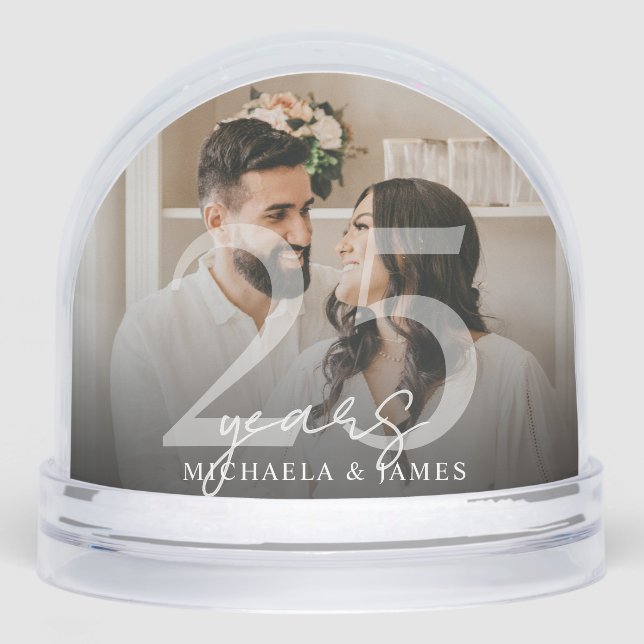 Elegant 25th Anniversary Couple's Names 2-Photo Snowglobe (Front)