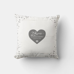 Elegant 25th Anniversary Photo Gold Glitter Heart Cushion