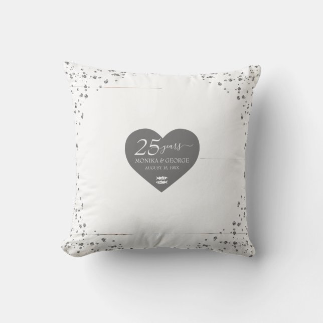 Elegant 25th Anniversary Photo Gold Glitter Heart  Cushion (Front)
