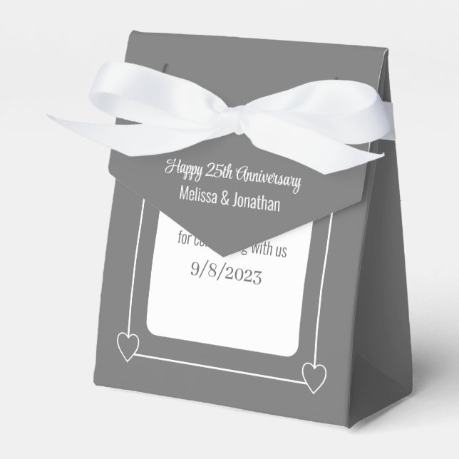 Elegant 25th Anniversary Romantic Hearts Silver Favour Box (Front Side)