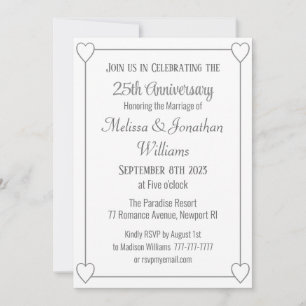 Elegant 25th Anniversary Romantic Hearts Silver Invitation