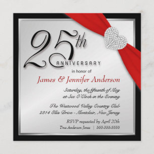 Elegant 25th Silver Anniversary Party Invitations