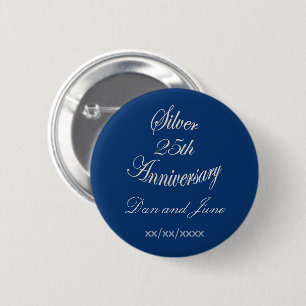 Elegant 25th Silver Anniversary Personalised       6 Cm Round Badge