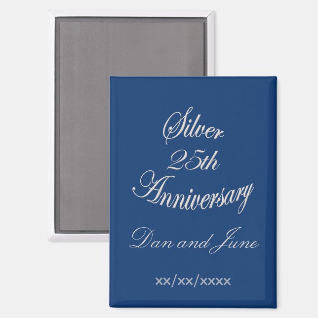 Elegant 25th Silver Anniversary Personalised       Magnet (Front/Back)