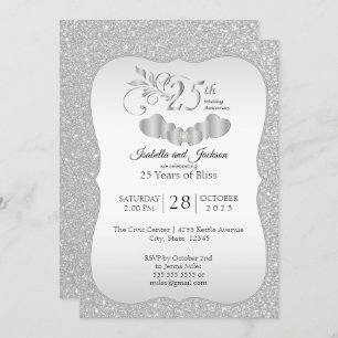 Elegant 25th Silver Glitter Anniversary Invitation