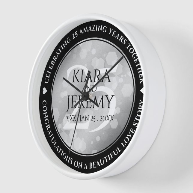 Elegant 25th Silver Wedding Anniversary Clock (Angle)