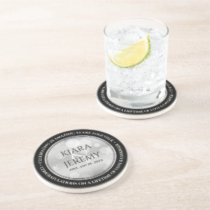 Elegant 25th Silver Wedding Anniversary Coaster