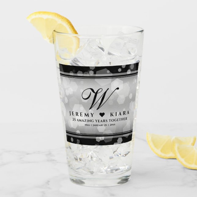 Elegant 25th Silver Wedding Anniversary Glass (Front Ice)