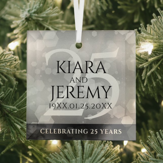 Elegant 25th Silver Wedding Anniversary Glass Tree Decoration (Insitu)