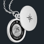 Elegant 25th Silver Wedding Anniversary Locket Necklace<br><div class="desc">Commemorate the 25th wedding anniversary with this elegant locket! Elegant black serif and sans serif lettering with hexagonal confetti on a silver gradient background add a memorable touch for this special occasion and extraordinary milestone. Customise with the happy couple's names, and dates for their silver anniversary. Design © W.H. Sim,...</div>