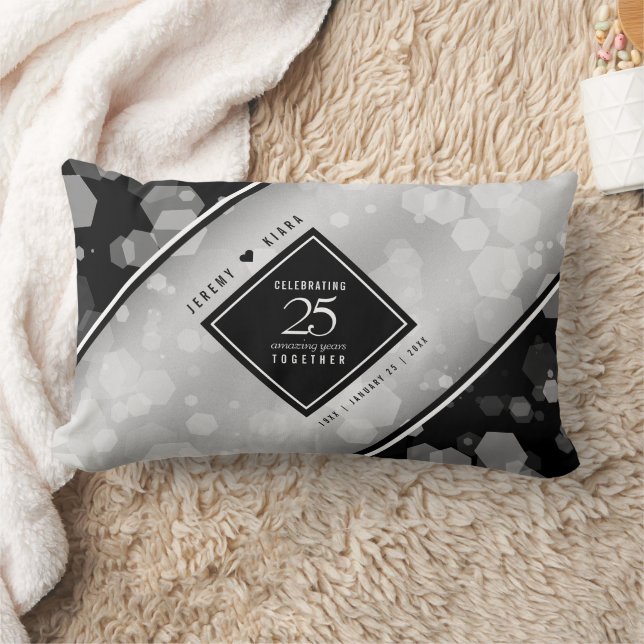 Elegant 25th Silver Wedding Anniversary Lumbar Cushion (Blanket)