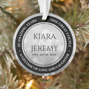 Elegant 25th Silver Wedding Anniversary Ornament
