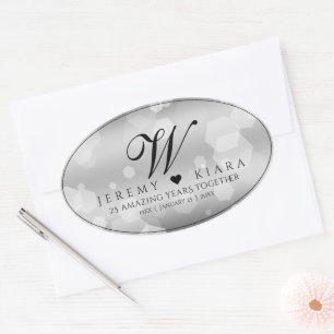 Elegant 25th Silver Wedding Anniversary Oval Sticker