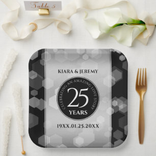 Elegant 25th Silver Wedding Anniversary Paper Plate