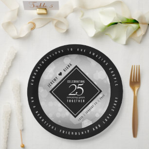 Elegant 25th Silver Wedding Anniversary Paper Plate