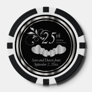 Elegant 25th Silver Wedding Anniversary Poker Chips