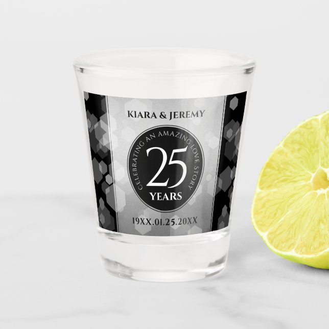 Elegant 25th Silver Wedding Anniversary Shot Glass (Front)