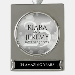 Elegant 25th Silver Wedding Anniversary Silver Plated Banner Ornament