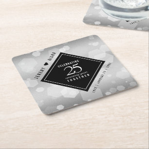Elegant 25th Silver Wedding Anniversary Square Paper Coaster