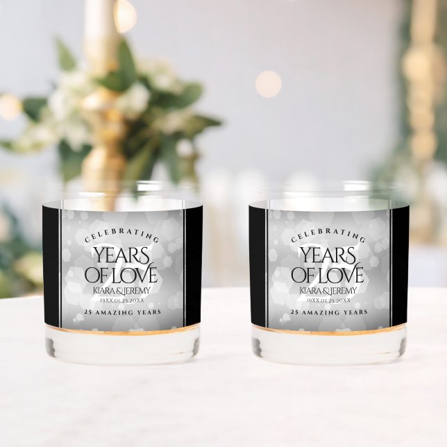 Elegant 25th Silver Wedding Anniversary Whiskey Glass (Insitu (Wedding))