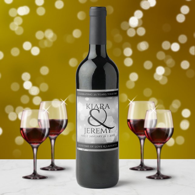 Elegant 25th Silver Wedding Anniversary Wine Label (Creator Uploaded)