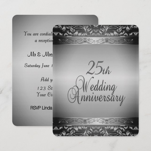 Elegant 25th Wedding Anniversary Invitation (Front/Back)