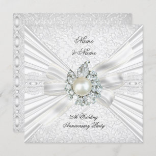 Elegant 25th Wedding Anniversary Party Lace White Invitation