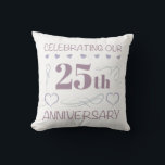 Elegant 25th Wedding Anniversary Purple Cushion<br><div class="desc">Celebrate a milestone anniversary of marriage with this romantic design with many pretty hearts and fancy swirls.</div>